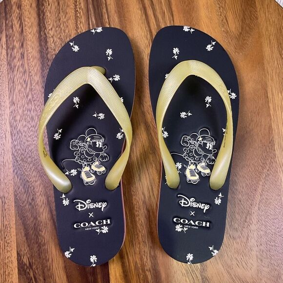 Coach X Disney Minnie Mouse Navy Blue Floral Thong Flip Flops Sandals Women's 7B - Picture 3 of 9